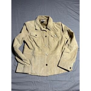 Madison & Max Suede Jacket Women Medium Tan Good Button Front Leather Coat